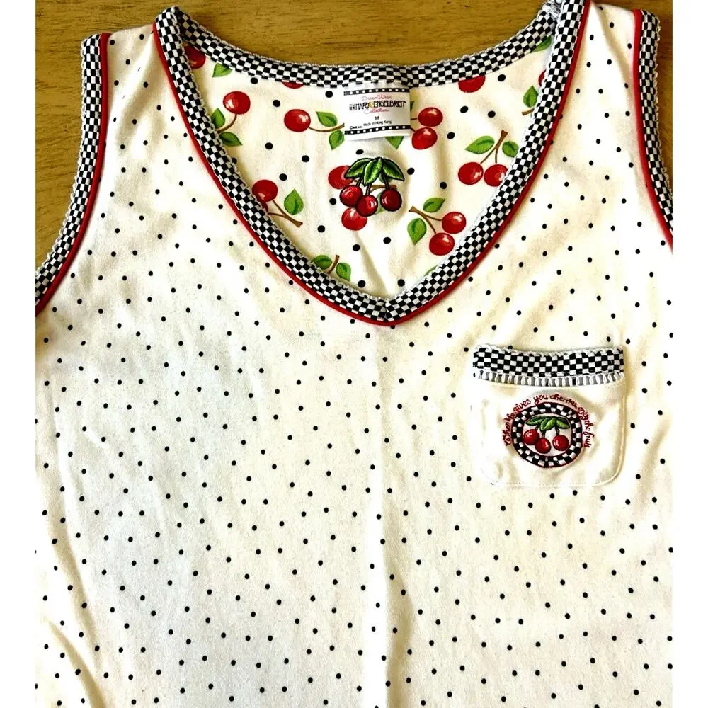 VTG Mary Engelbreit Cherry Polka Dot Nightgown Pj Nightie Granny Cottage Prairie